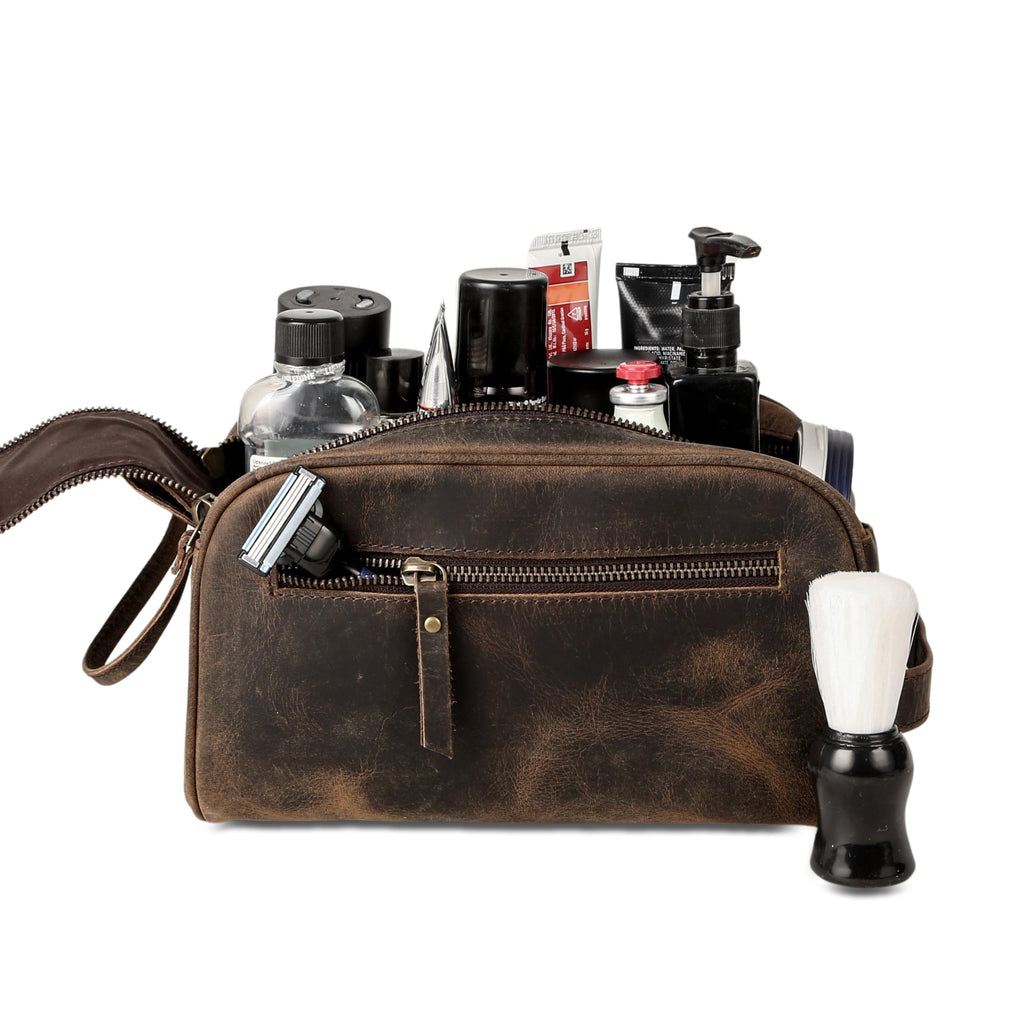 KomalC Travel Toiletry Bag – Premium Leather Dopp Kit for Men & Women with Water-Resistant Lining & Spacious Zippered Organizer