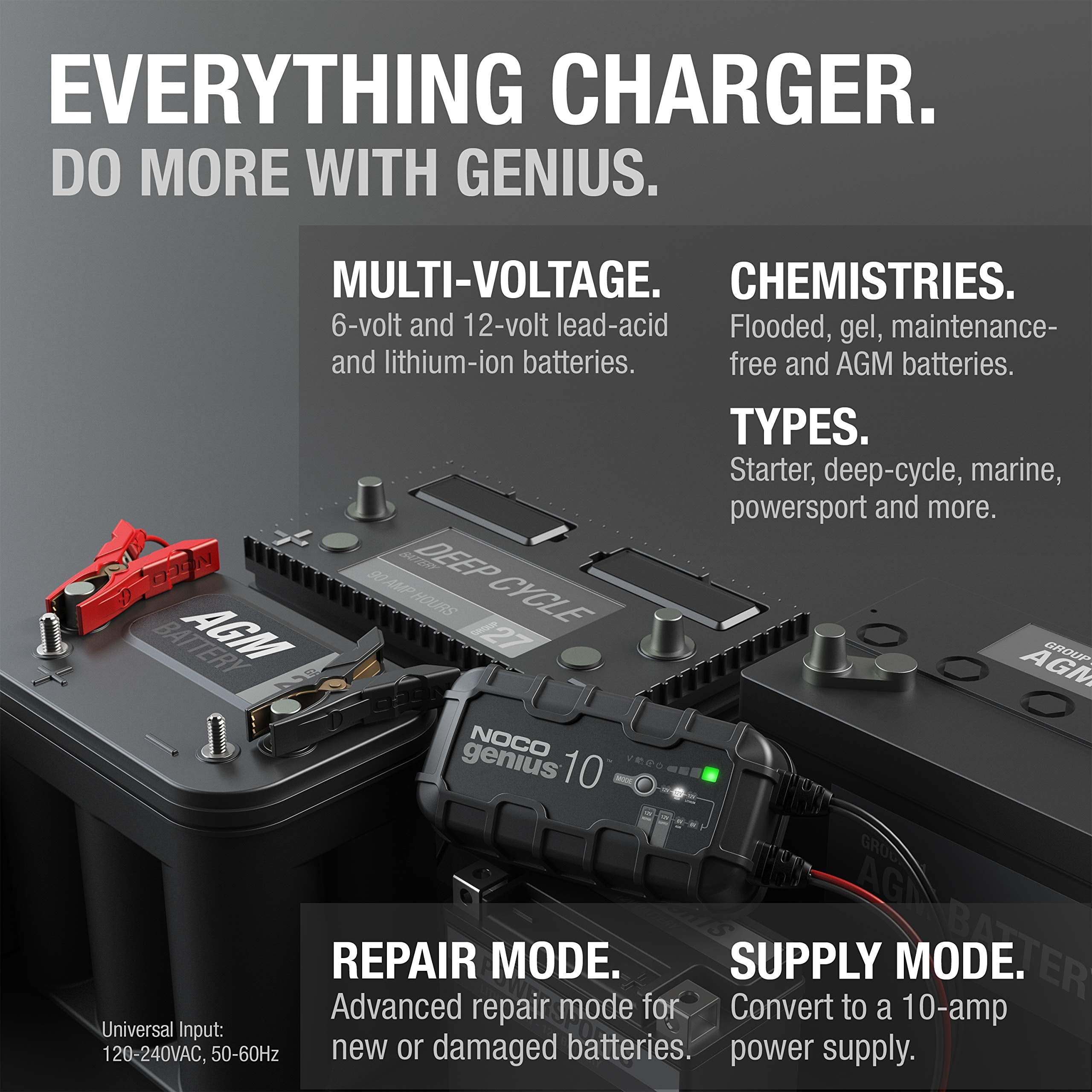 NOCO GENIUS10: 10A 6V/12V Smart Battery Charger – Automatic Maintainer, Trickle Charger & Desulfator with Overcharge Protection & Temperature Compensation – for Lead-Acid & Lithium Batteries