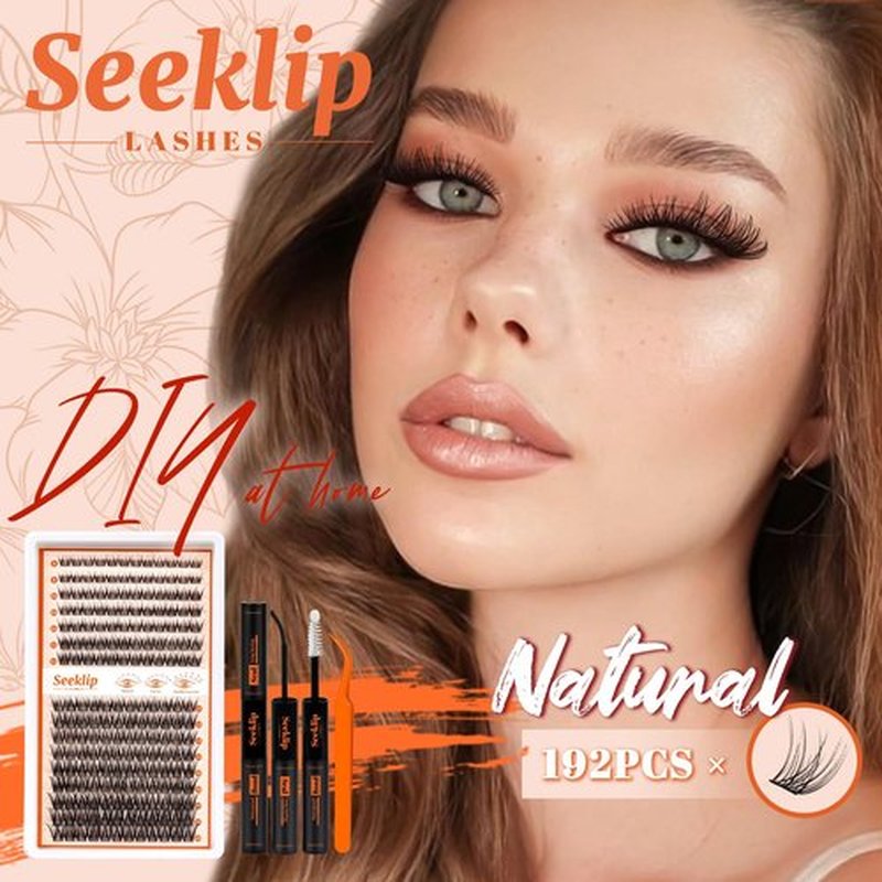Seeklip Natural Lash Clusters Kit 192Pcs Wispy Lashes Clusters Kit 8-18mm Mix Length Cluster Eyelash Extensions with Bond & Seal Tweezers DIY Natural Eyelashes Soft Thin Band (Natural)