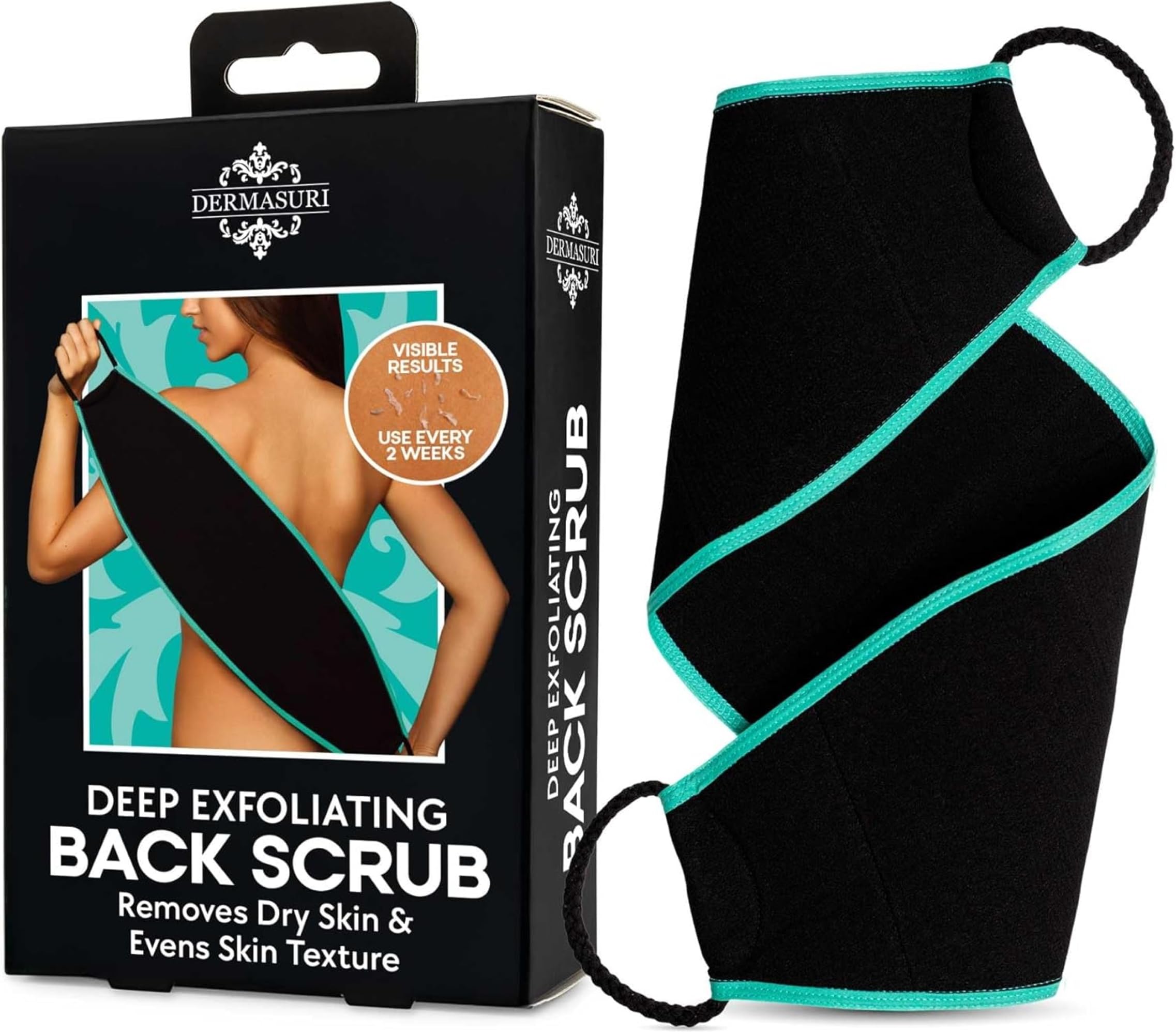 Dermasuri - Deep Exfoliating Back Scrubber - Bath & Shower Back Scrub - Body Exfoliator Scraper Tool - Deep Exfoliation Body Cleaner for Shower - 27" Long, 8" Wide