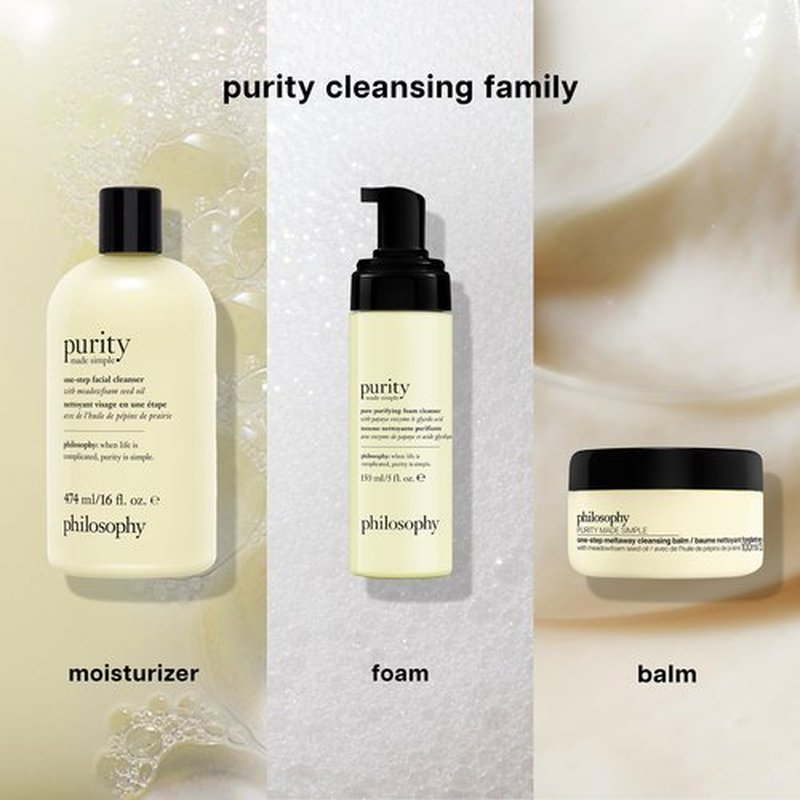 philosophy purity made simple one-step facial cleanser- with meadowfoam seed oil gently cleanses & melts away dirt, oil & stubborn makeup paraben-free face wash