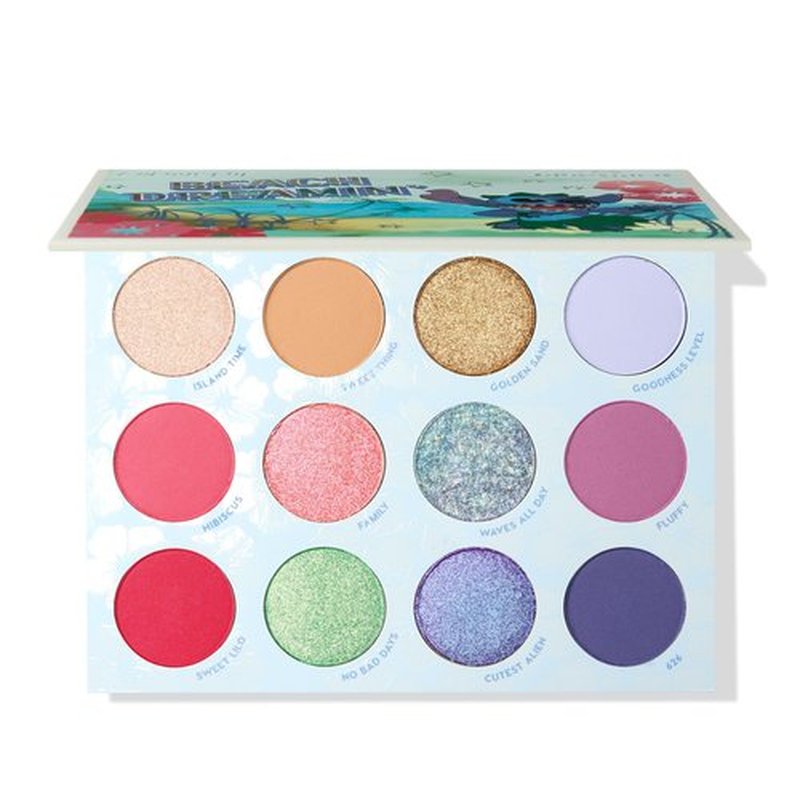 ColourPop x Stitch Beach Dreamin’ Eyeshadow Palette - Limited Edition 12-Shade Matte, Metallic & Pearlescent Glitter Eyeshadow Palette - High-Pigment Eye Makeup with a Long-Wearing Formula (0.48 oz)