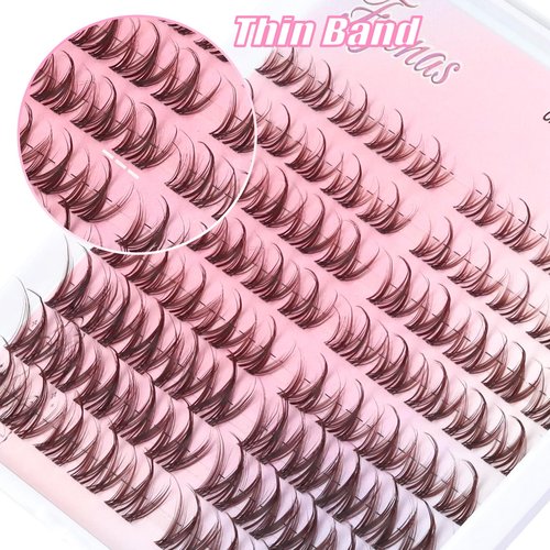 Fyonas Brown Lash Clusters Manga Eyelash Clusters Spiky Cluster Eyelash Extensions 80Pcs D Curl Individual Lashes Volume Anime Lash Clusters with Thin Band Cosplay Lashes DIY at Home (Cutey Brown)