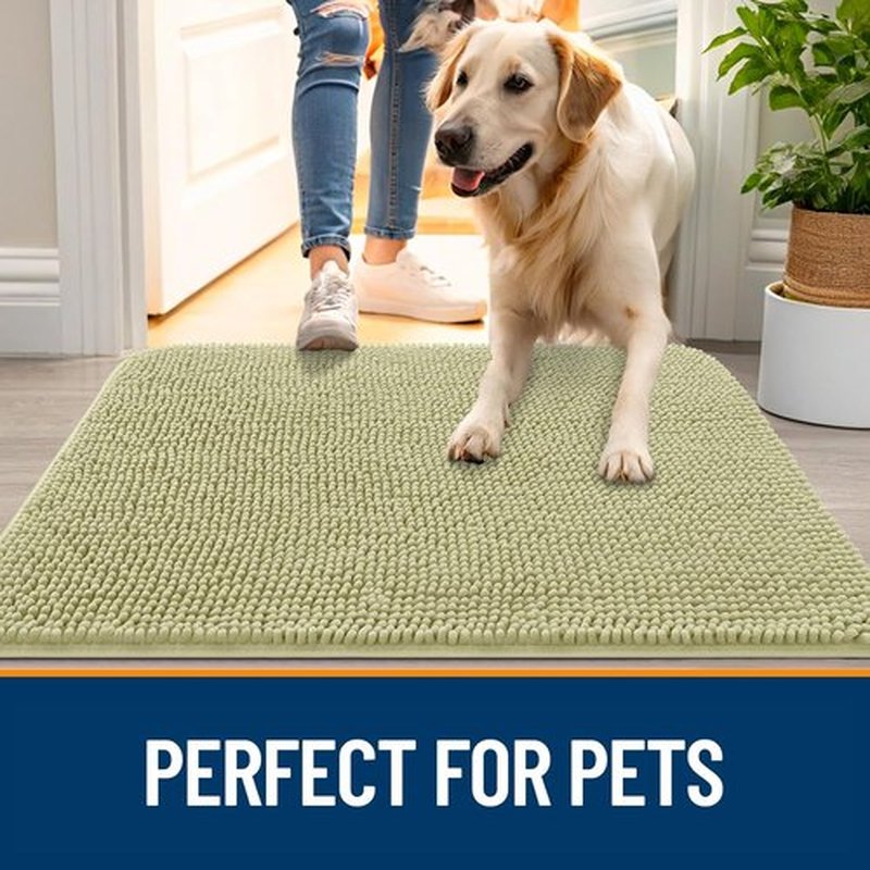 OLANLY Dog Door Mat - Absorbent Non-Slip Washable Doormat for Muddy Paws | 44x32, Quick Dry Chenille, Vanilla