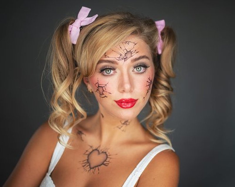 Tattoocrew 2 x Broken Doll Temporary Tattoo Halloween Costume for Men and Women, Adult, Face Sticker