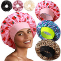 3+3 Large Satin Bonnets with Scrunchies for Women, Wide Band Hair Bonnet for Sleeping Braids Curly Hair, F