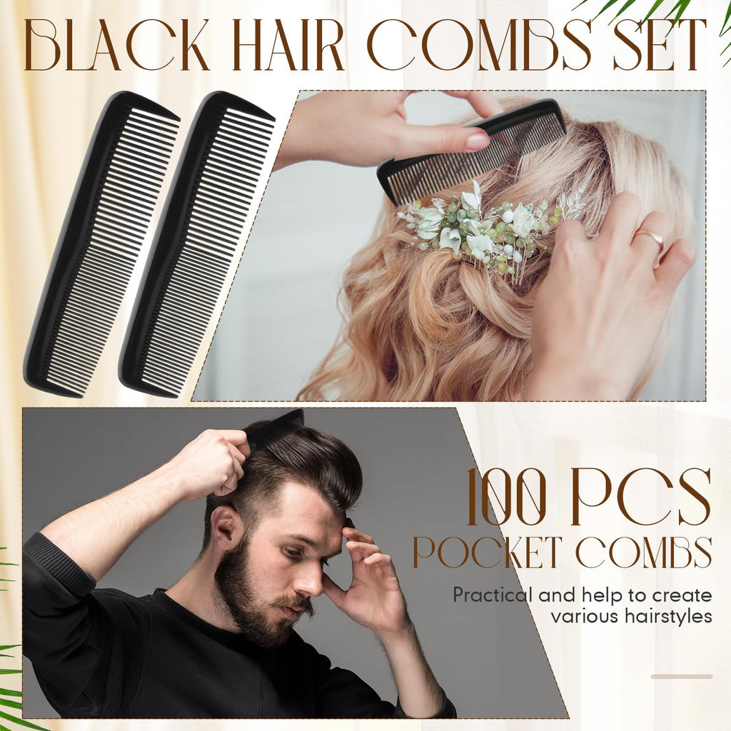 Qinyoung 100 Pcs Pocket Combs for Men Women Hair Combs Bulk for Cutting Beard Grooming Accessories 5 Inch Small Wide Fine Teeth Comb Anti Static Comb for Barber Haircut Salon Hairdress Travel Gift