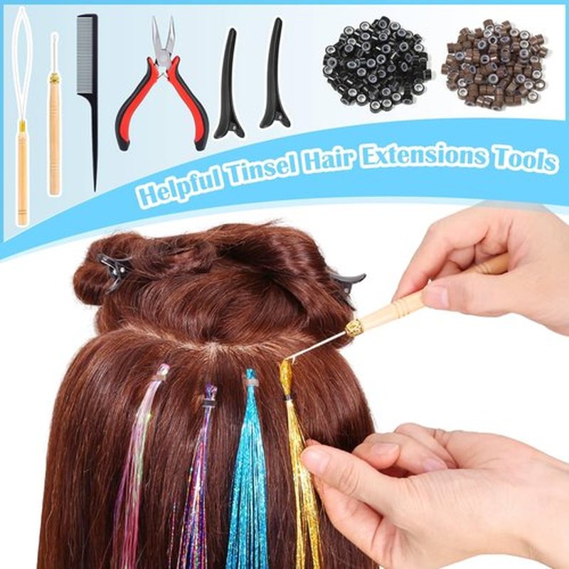 Hair Tinsel Kit (48 Inch 25 Colors 5000 Strands), Glitter Tinsel Hair Extensions with Tinsel Beads, Heat Resistant Fairy Hair Tinsel Kit with Hair Tinsel Tool for Women Girls Daily Parties Festival
