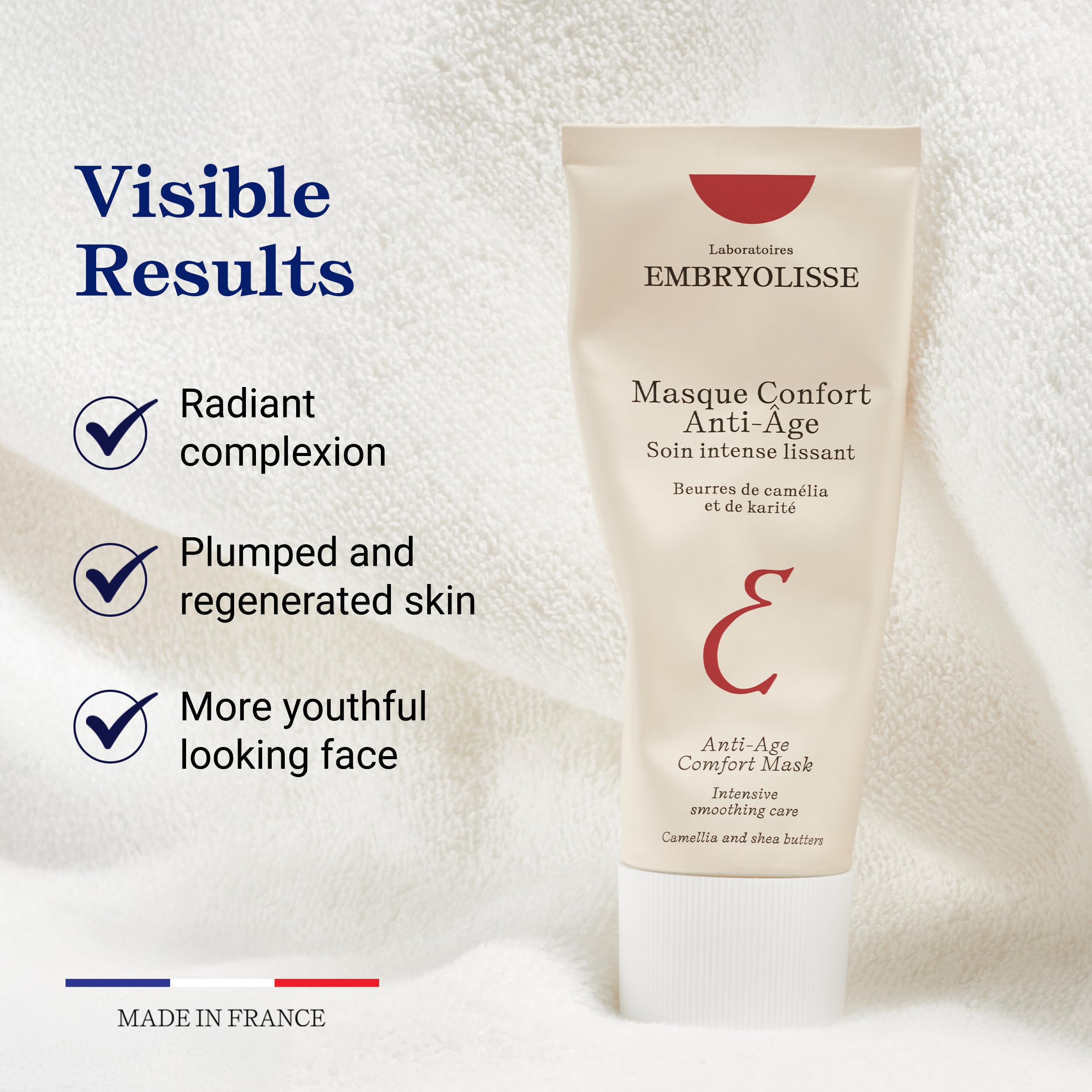 Embryolisse Anti-Age Comfort Mask, Hyaluronic Acid & Vitamin E Night Face Mask, Natural & Organic Anti Wrinkle Cream, Paraben Free Lotion, 2.03 Fl Oz