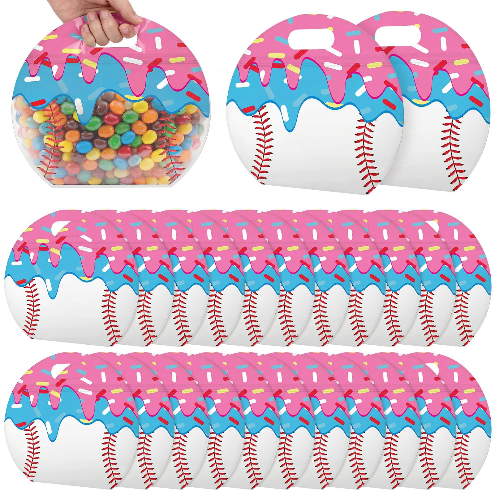 Colarr 24 Pcs Baseball Ice Cream Drip Party Favor Bags with Handles Reusable Sealed Treat Candy Bags Stand-up Bottom Snack Container for Sport Team Baseball Ice Cream Drip Party Birthday Gift Supplies