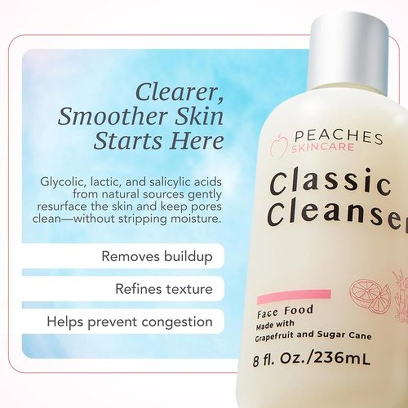 Peaches Skincare Hydrating Facial Cleanser - Vegan Daily Face Wash with Grapefruit & Gotu Kola - 8 oz