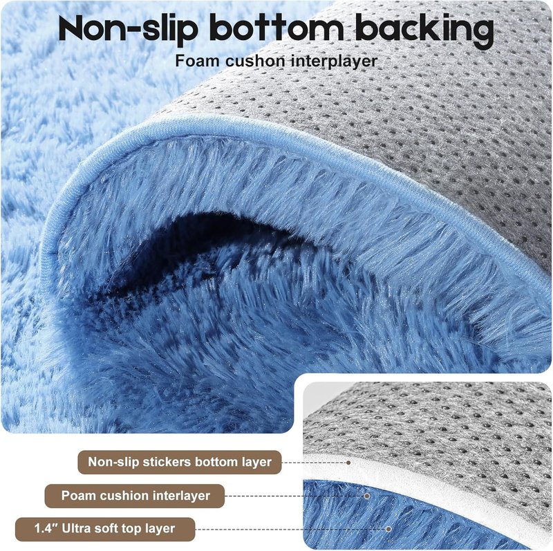 Fluffy 2x3 Blue Area Rug by [Brand Name] - Soft Shag Carpet for Kids' Rooms | Non-Slip Design