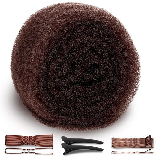 Hair Bumps for Volume Insert, Hair Sponge for Updo - Hair Mesh Filling Padding for Women - Bobby Pins - U Shape Hair Pin, Comb and Plastic Clips, Brown
