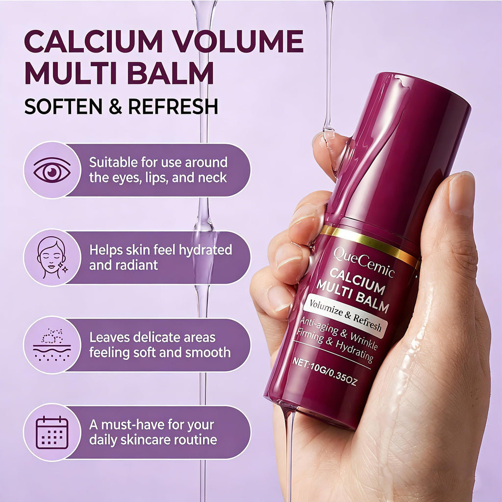 QueCemic Calcium Multi Balm Stick, Calcium Volume Multi Balm, Collagen Hydrating Stick, Anti-aging, Nourishing, Moisturing All In One Skin Care Stick for Face, Eyes & Neck, For All Skin Types, 10g
