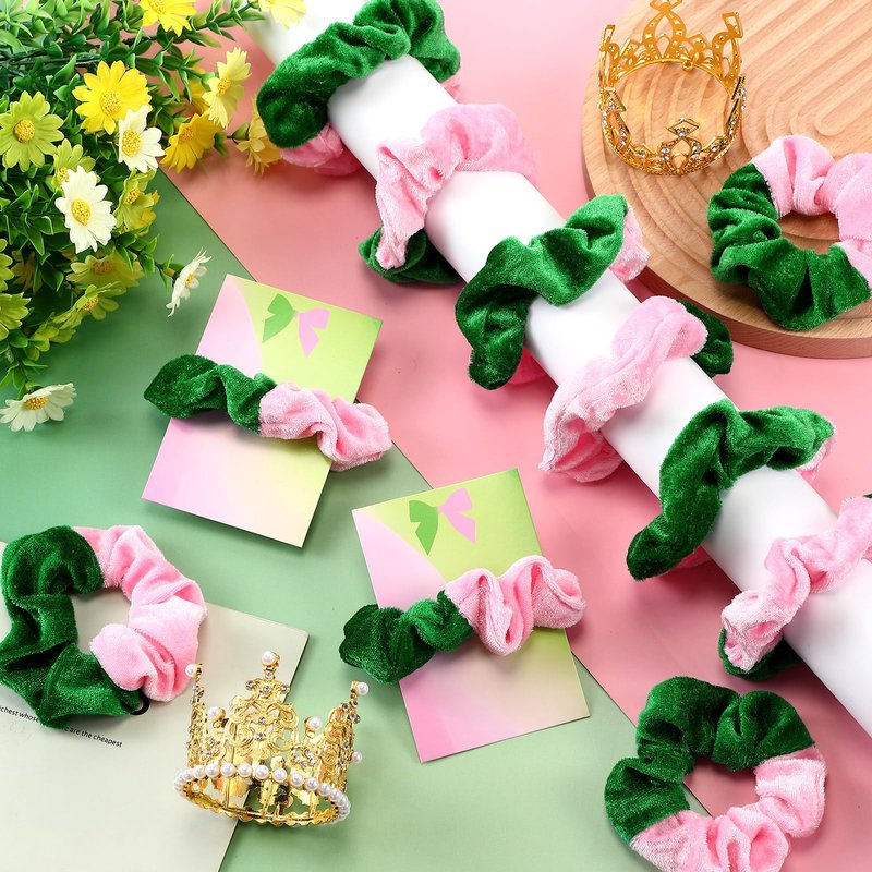 Yuxung 30 Sets Witch Party Favors Pink and Green Velvet Scrunchies with Princess Cards Wizard Witch Theme Party Gifts Soft Hair Ties Velvet Elastics Scrunchy Hairbands Hair Accessories for Women