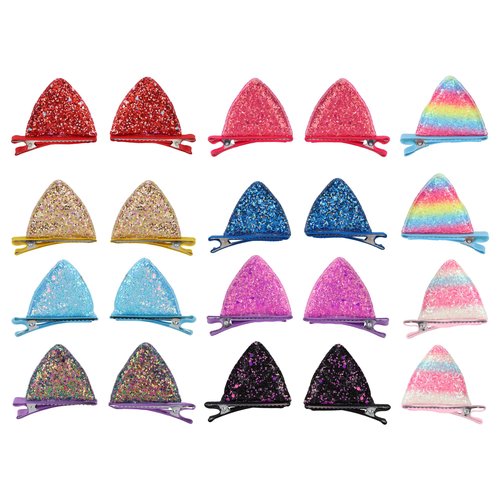 10 Pieces Glitter Hair Clips with Sequin Cat Ears for Girls and Women, Cute Hair Accessories Head Decoration for Cat Party Birthday Halloween Cosplay Costume Festival