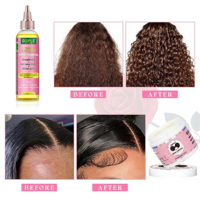 Edge Control Wax for Women Strong Hold - Edge Smoother Edge Wax Styling Gel Edge Control Wax for Black Hair - Rose & Castor Hair Oil for Hair Growth Strengthening Hair Oil Briad Bonnet Brush Set