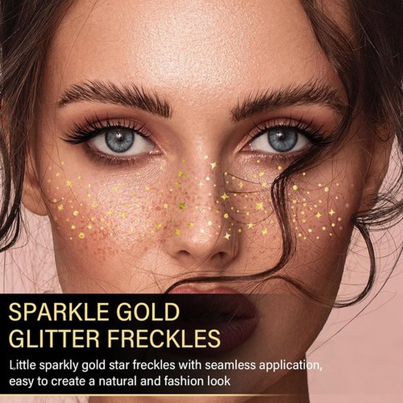 20 Pcs Gold Face Makeup Patches, Glitter Freckles Face Tattoo Gold Makeup, Glitter Freckles, Sparkle Makeup Patches, Waterproof Face Glitter Temporary Tattoos for Women and Girls