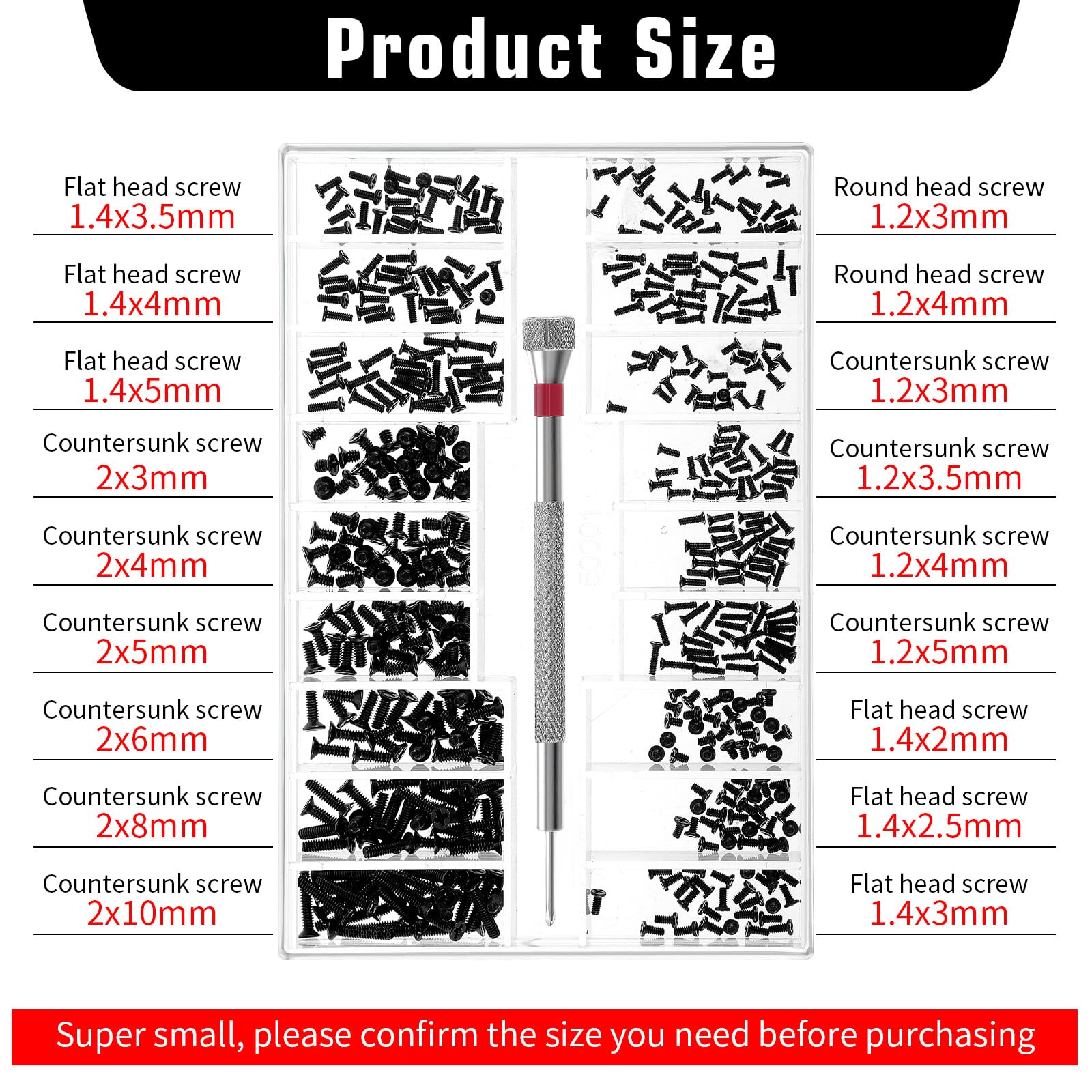 500 Pcs Tiny Screws Tiny Micro Repair Screw Kit M1.2/M1.4/M2.0 Small Replacement Screws Black Laptop Computer Electronic Screw Assortment Kit with Screwdriver for Glasses Watches