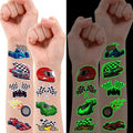 96 PCS Race Car Glow In The Dark Pre-Cut Temporary Tattoos Sticker Racing Checkered Flag Birthday Party Decorations Favors Supplies Gifts Boys Girls Cute Fake Tattoo School Prizes Theme (Luminous)