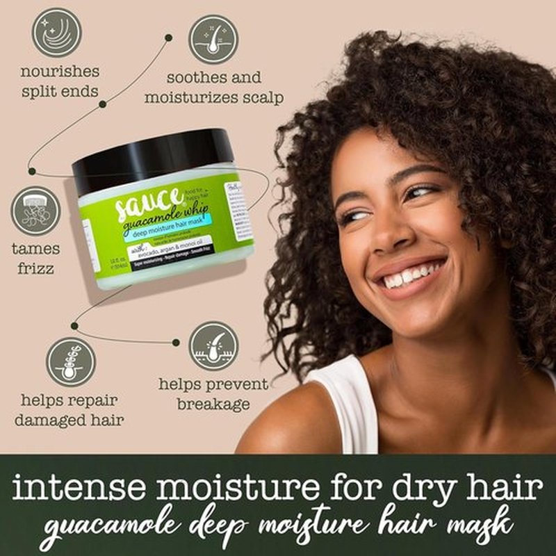 Sauce Beauty Guacamole Whip Hair Mask - Deep Conditioning for All Hair Types with Avocado, Honey & Argan Oil - 12 Fl Oz