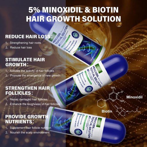 6 Pack 5% Minoxidil for Men and Women,Minoxidil Beard and Hair Growth Serum(Biotin-Infused) with Sponge Applicator for Thinning Hair and Sparse Beards,8-Month Supply 6 x 2.7 FL OZ