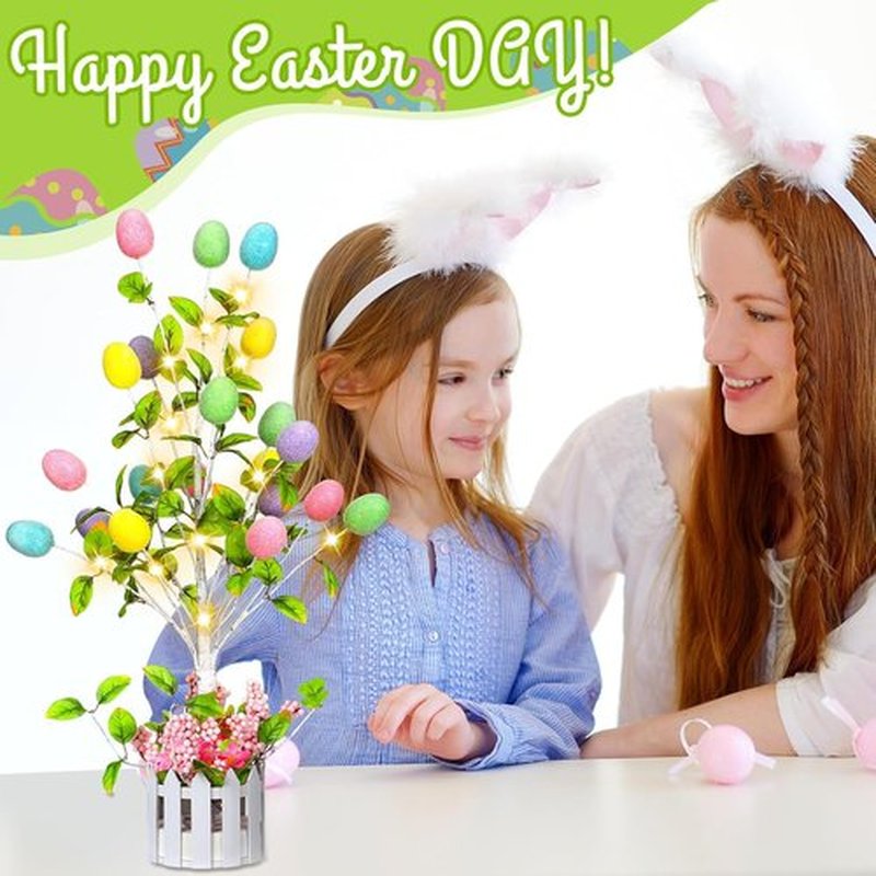 Glooglitter 24-Inch Tall Lighted Easter Egg Tree - LED Indoor Decoration for Spring Parties & Weddings