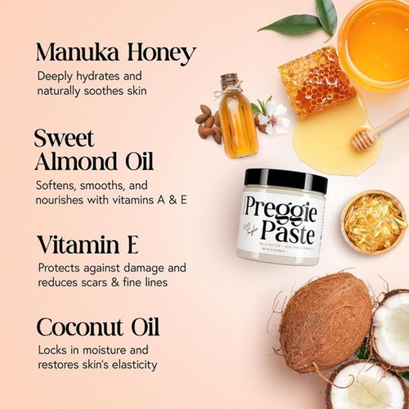 **MOMMY LIFE Preggie Paste Belly Butter - Non-Toxic Stretch Mark Cream with Manuka Honey & Vitamin E | 3.7oz**