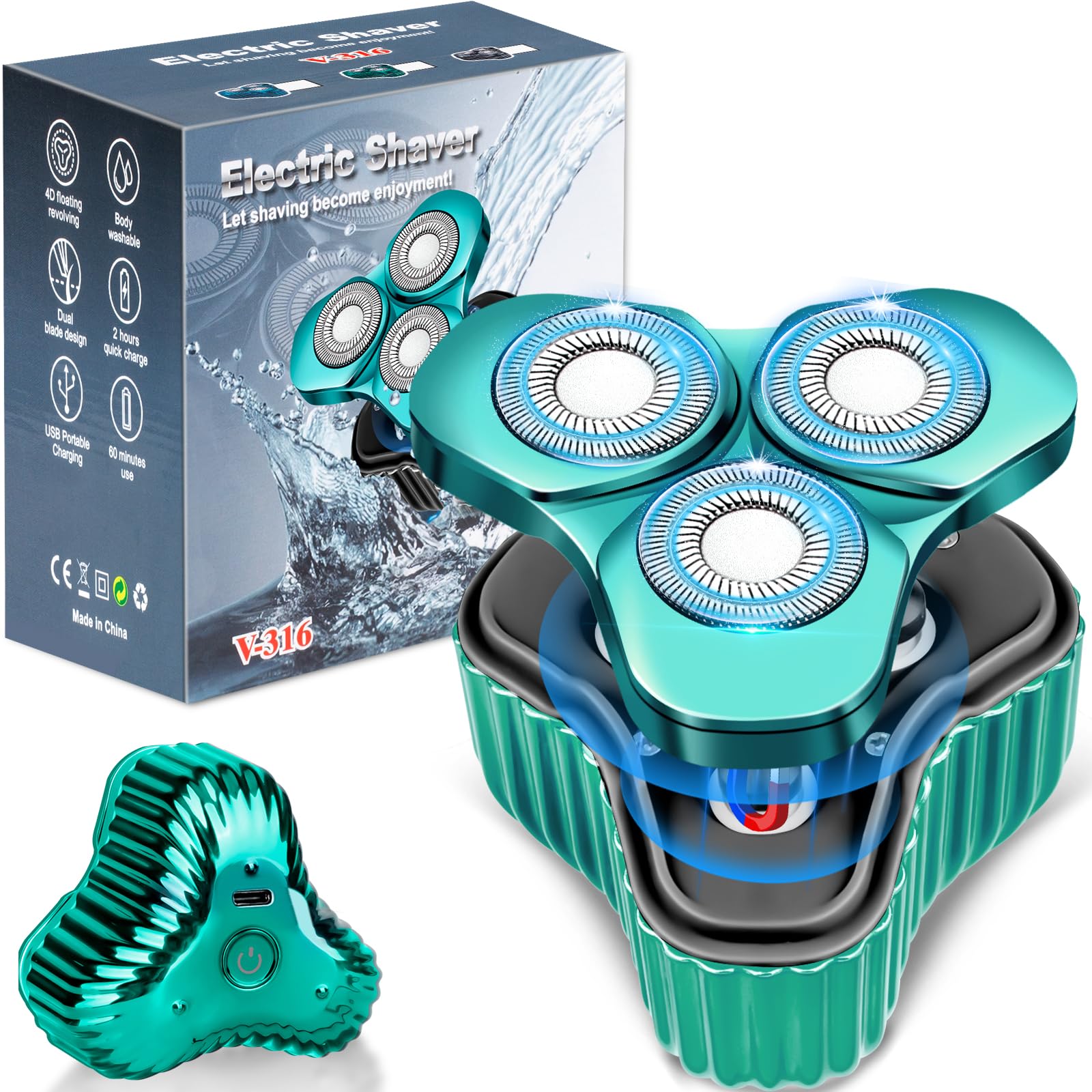 Mini Electric Razor for Men, Upgrade Mini Shaver, Pocket Size Portable Electric Shaver, USB Rechargeable, Waterproof, Easy to Use One-Button, Suitable for Home, Car, Travel, Gift for Men