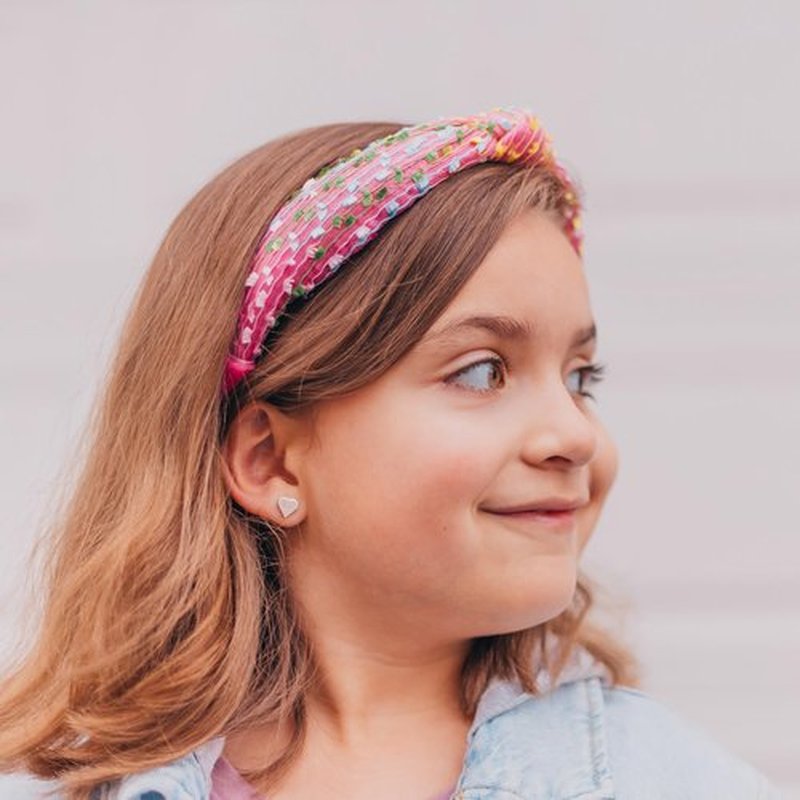 FROG SAC Confetti Knotted Headband for Girls, Knot Hair Bands for Kids, Cute Fashion Fabric Head Band (Pink)