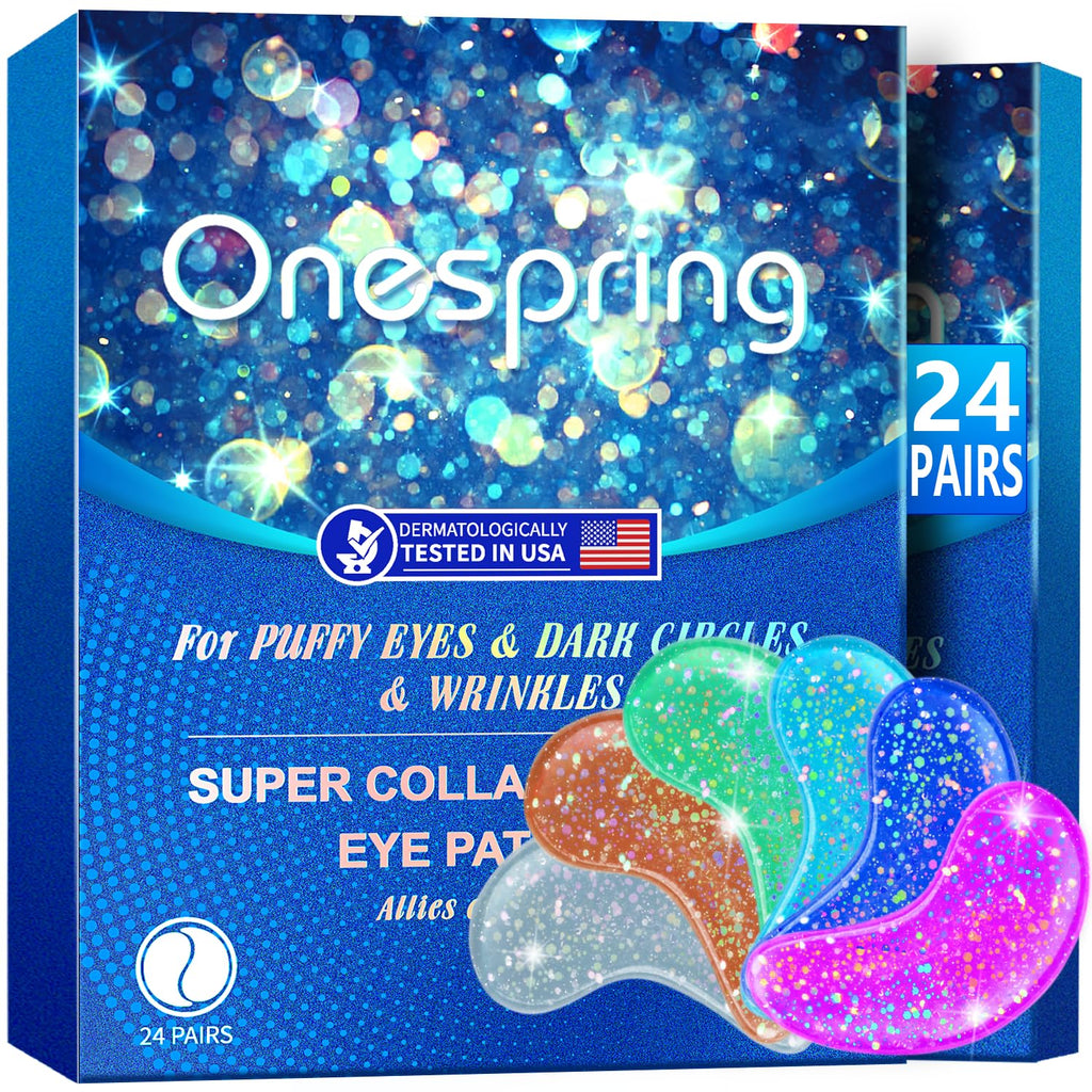 Onespring Under Eye Patches (24 Pairs) - Gifts for Women - Golden Under Eye Mask for Dark Circles, Puffiness & Wrinkles, Eye Gels Pads for Refreshing, Revitalizing - Bridesmaid Gifts
