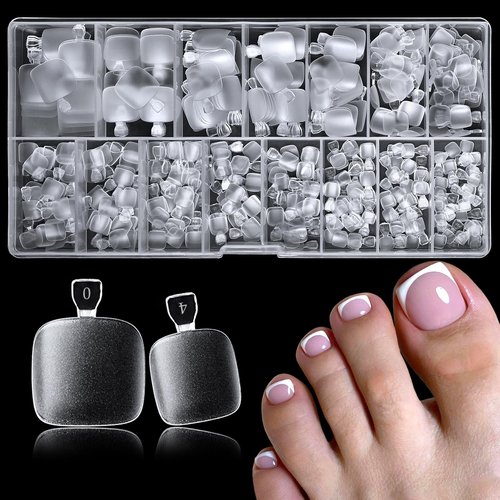 AddFavor Toe Nail Tips 420pcs Soft Gel Toe Nail Tips Matte Short Fake Toenail Tips Square Fake Toe Nails for Toe Nail Extensions Women Toe Press on Toenails DIY Salon, 15 Sizes Short Toe Tips