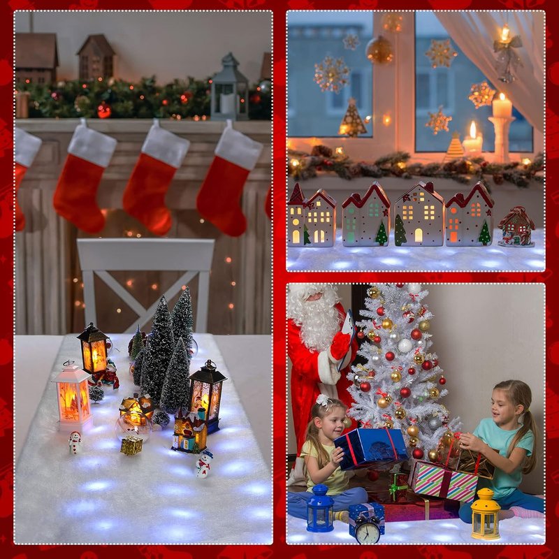 Zhengmy Christmas Lighted Snow Blanket - Pre-Lit LED Table Runner for Holiday Village Display | 4.9ft x 16in White