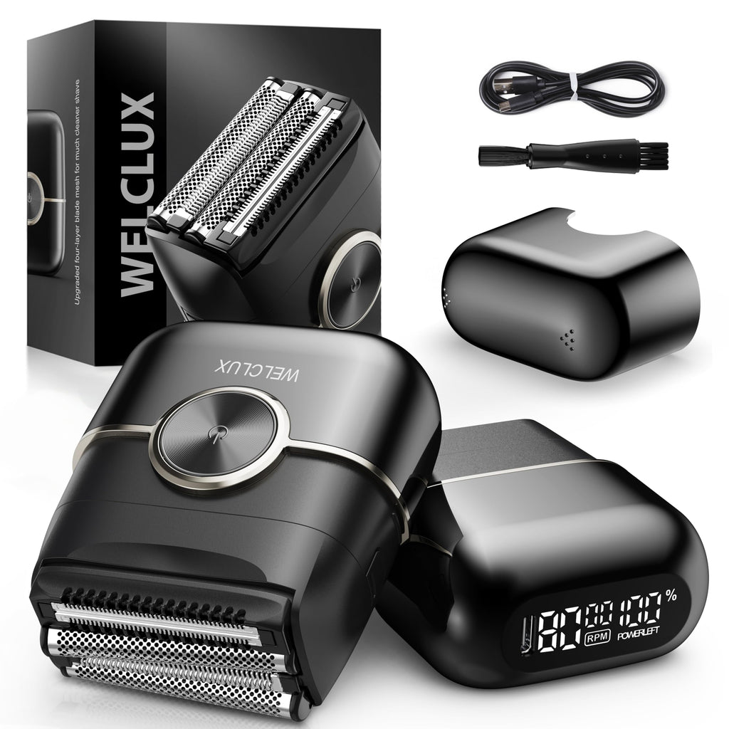 Electric Foil Shaver for Men: Portable Electric Razor for Beard/Face - 4 Floating Blade LED Display USB-C Fast Rechargeable - IPX7 Waterproof for Travel & Home