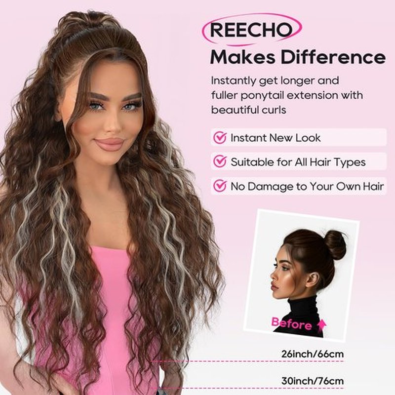REECHO Ponytail Extension 30" Long Claw Clip Ponytail Extension for Women Curly Pony Tails Hair Extensions Clip in Synthetic Hairpiece for Women, Platinum Blonde
