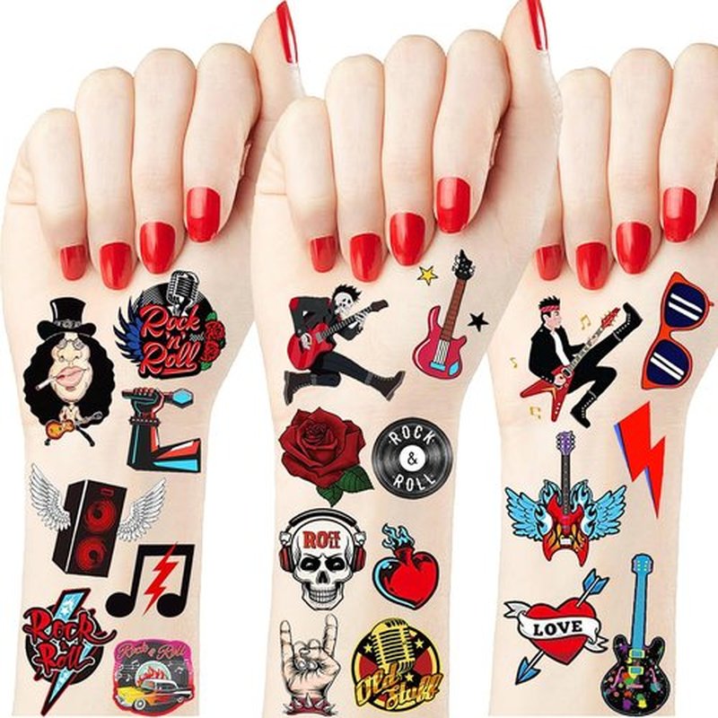 Rock N Roll Temporary Tattoos Stickers for Music Rock Band Star Birthday Party Decorations Supplies Prizes Rewards Gifts 20 Sheet