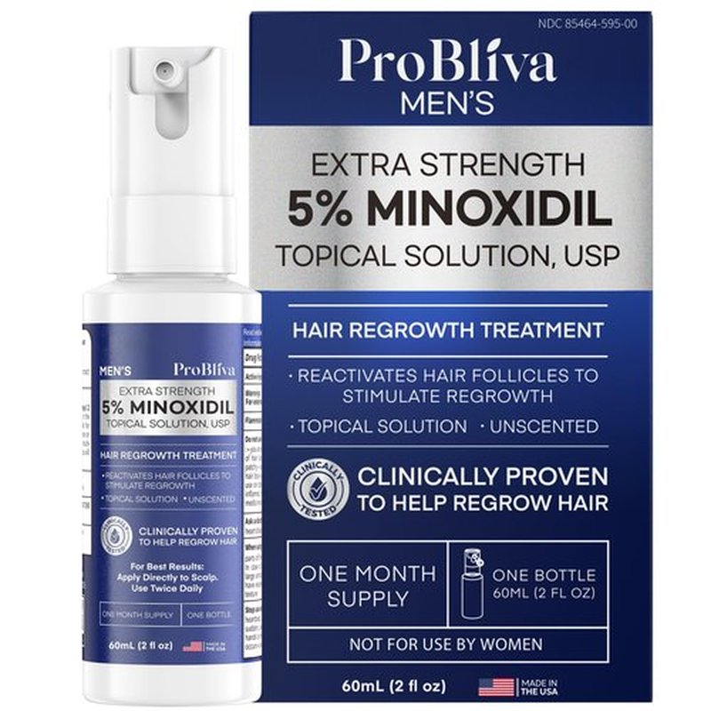 ProBliva 5% Minoxidil for Men Spray: Extra Strength 5% Minoxidil Topical Hair Growth Treatment - Clinically Proven Solution for Hair Loss & Thinning - Made in USA (2 Fl Oz (Pack of 1))