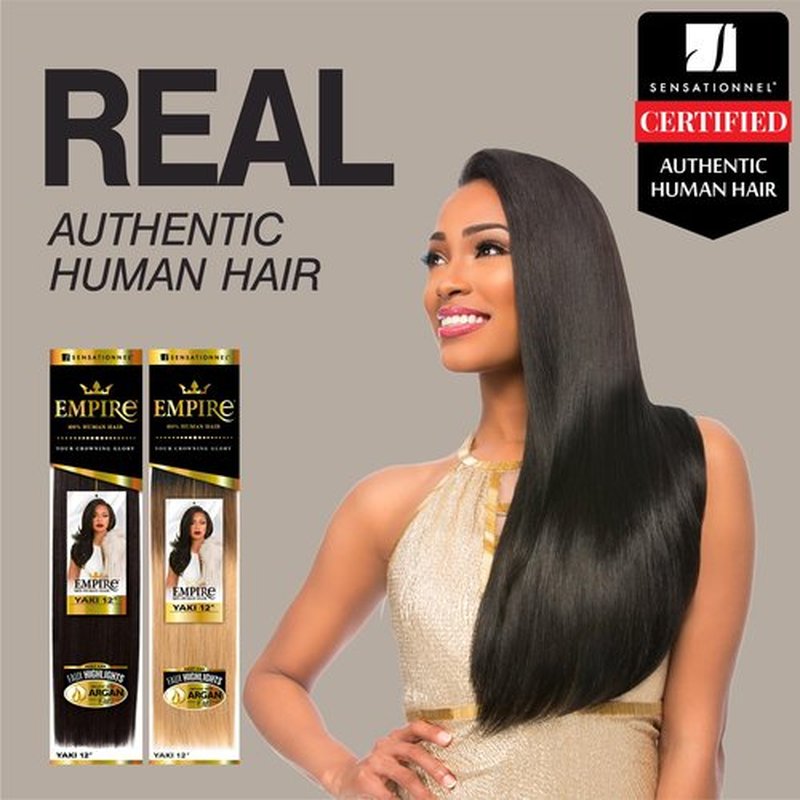 Sensationnel Empire yaki human hair - Tangle Free Weaving for Quick Weave and Sew in Styles for Faux Highlights and Fauxmiddlepart Leave Out - 1 Pack (22 inch, 1B OFFBLACK)