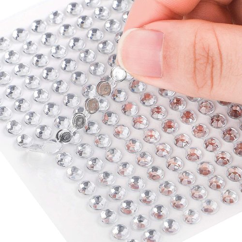 LiBiuty Nail Art Rhinestones 1725pcs Crystal Gem Stickers Jewels for Nails, Crafts, 4 Sizes Flat Back Round Self Adhesive Bling Jewels Stickers with Tweezer for Phone Case, Earrings, DIY(5 Sheets)