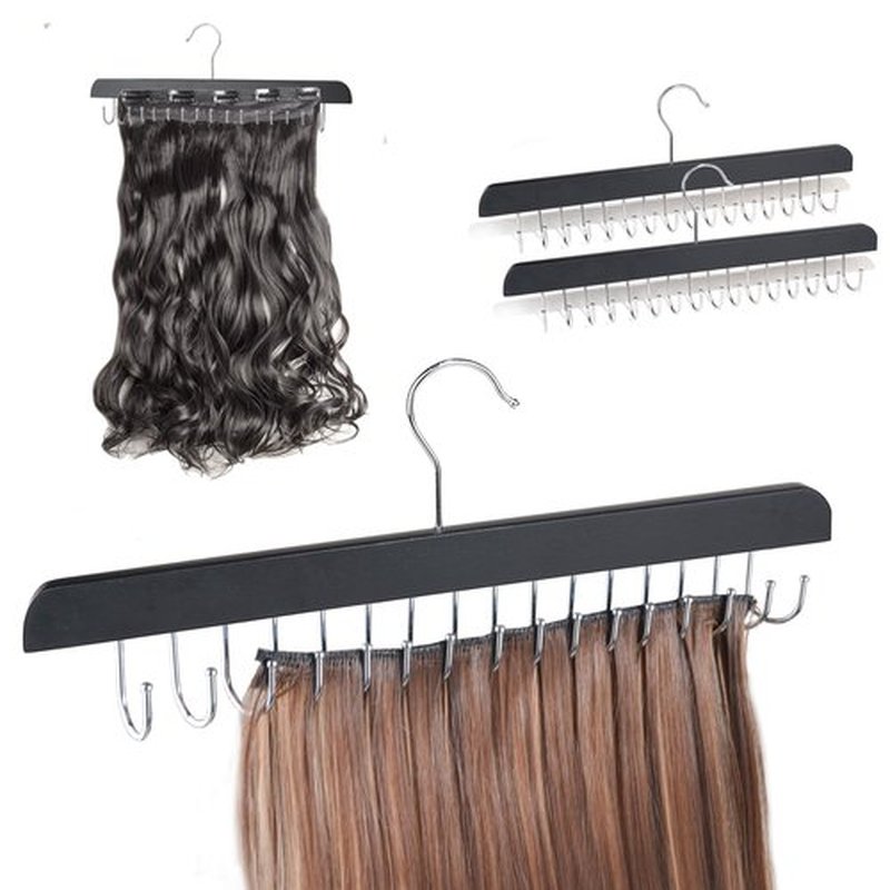 2-Pack Extra Long Hair Extension Holder Wooden Extension Hanger for Human Hair Extension Full Length Weft Hair Rack for Styling,Storage,Washing, Drying, Coloring for Barber Shop/Home