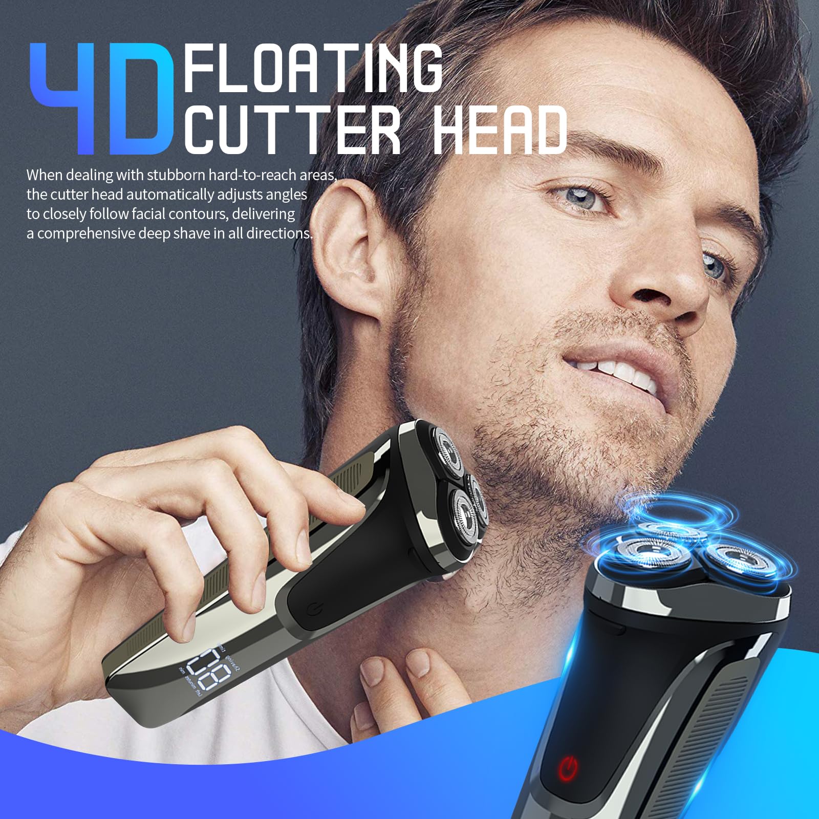 Snapbuy Electric Razor for Men, Waterproof Cordless Shaver with 90-Min Runtime,4D Floating Precision Blades System, Fast Charging, Travel-Friendly for Wet & Dry Use (Blue)
