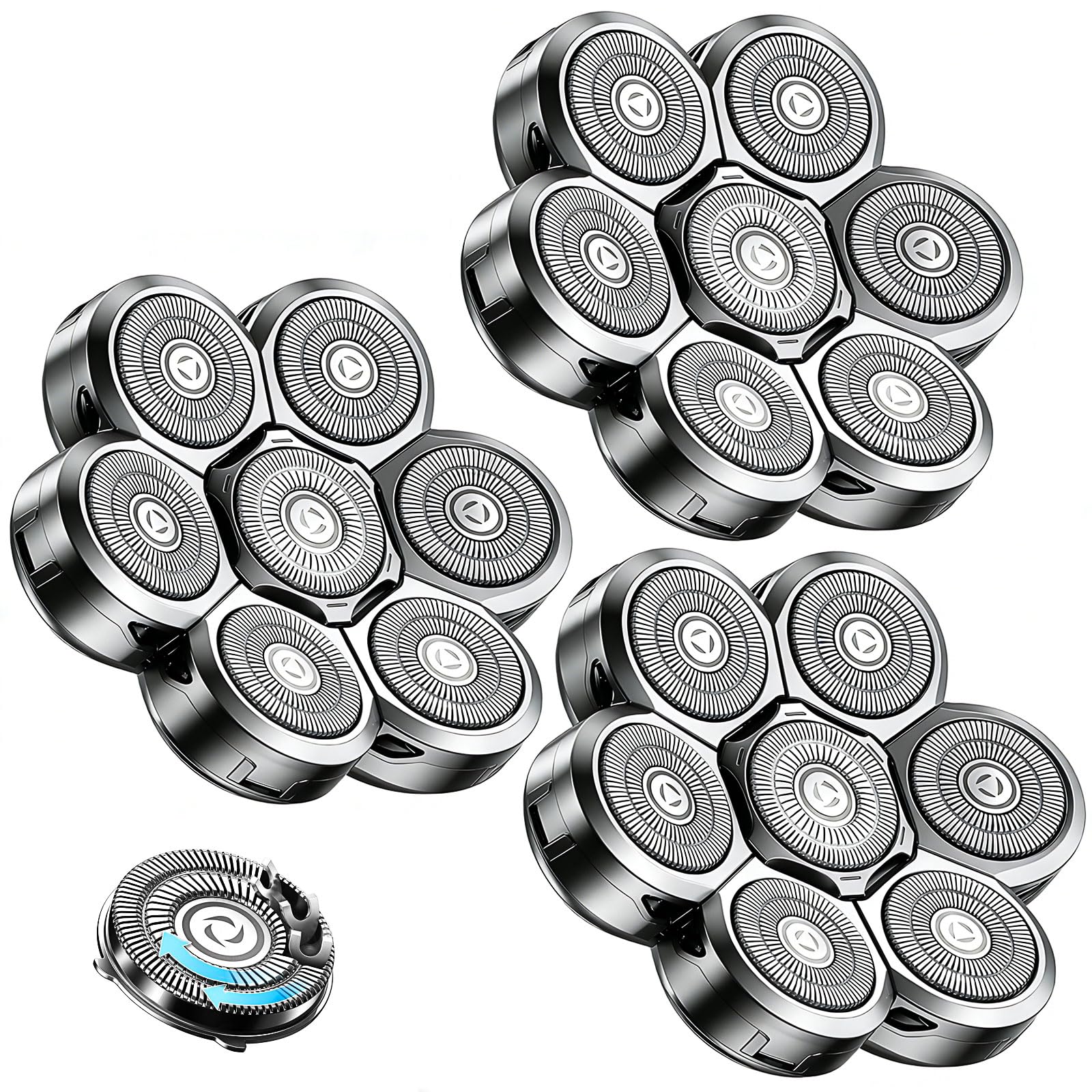 7 Head Shaver Replacement Heads for Bald Men For Freebird,