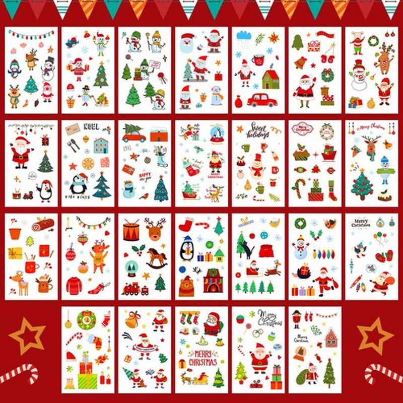 Leesgel 36 Sheets Christmas Full Arm Temporary Tattoos for Kids, 10Pcs Snowy Santa Claus Deer Sleeve Fake Tattoos, 320 Styles Christmas Themed Party Tattoos Stickers for Boys Girls