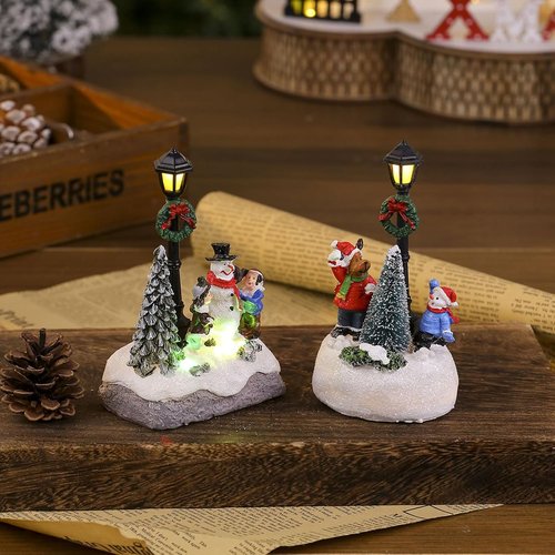 Skiennix Christmas Figurines - LED Light Deer & Snowman Ornaments for Winter Home Decor | Xmas Table Decoration