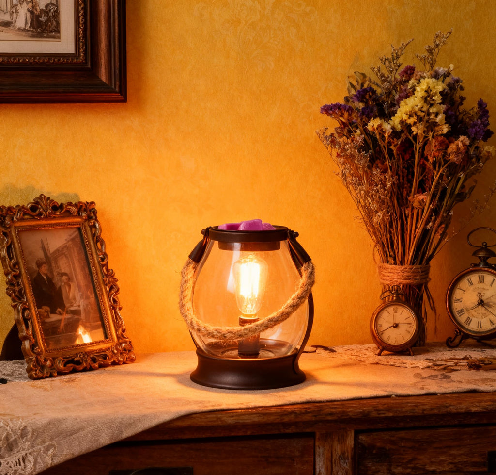 ORJG Electric Wax Melt Warmer, Farmhouse Wax Warmer with Twine Handle & Edison Bulb, Flameless Oil Burner for Scented Wax, Retro Decor Night Light for Home – Ideal Gift for Women Family