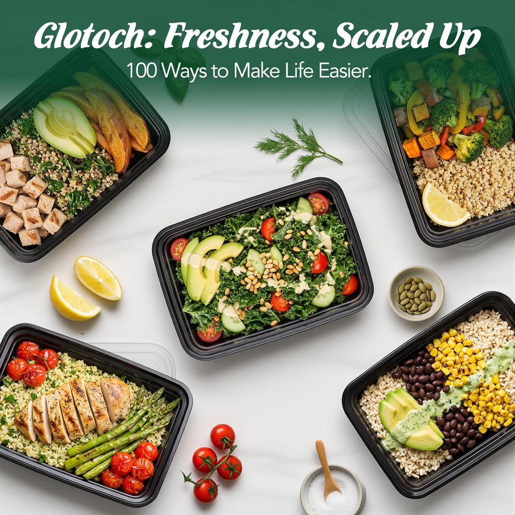 Glotoch Express Meal Prep Containers with Lids 32oz 100 Pack (200 Piece)