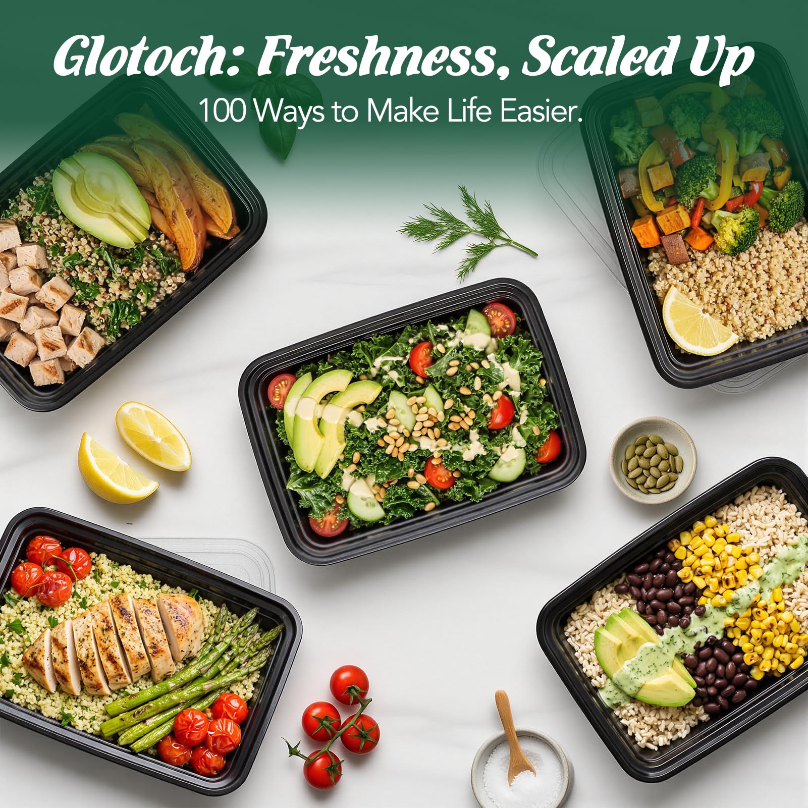 Glotoch Express Meal Prep Containers with Lids 32oz 100 Pack (200 Piece)