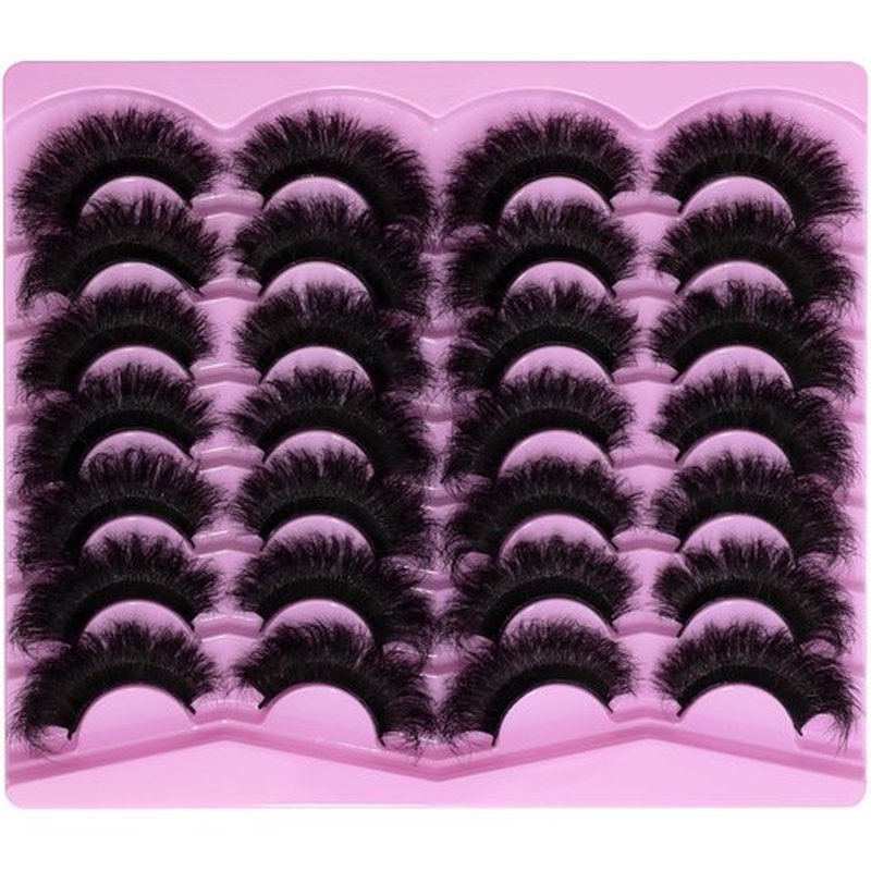 LEAFMOON Mink Lashes Fluffy 20mm Volume False Eyelashes 8D Cat Eye Strip Lashes D Curl 14 Pairs Dramatic Soft Eyelash 25mm Big Long Lash Strips Lashes Pack That Look Like Extensions Faux Mink Lashes