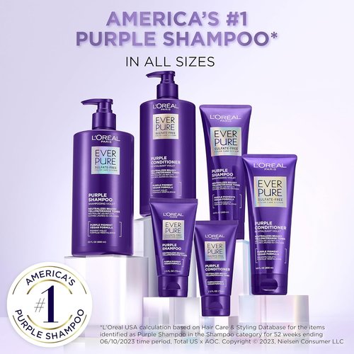 L’Oreal Paris EverPure Brass Toning Purple Shampoo - Sulfate Free for Blonde & Silver Hair | 6.8 Fl Oz