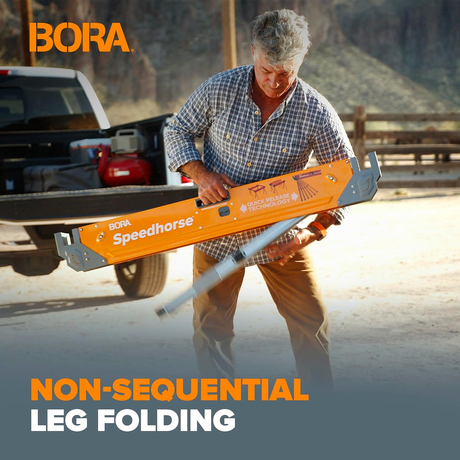 Bora Portamate Speedhorse XT Sawhorse Pair - Heavy Duty Adjustable 30-36 Inch Metal Top | Ideal for Contractors & Carpenters